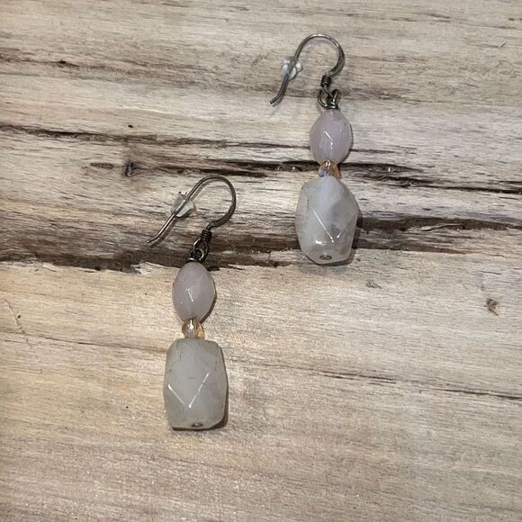 Natural quartz Dangling Earrings With Faceted Sides and Wire Hood Hanger - Picture 1 of 6